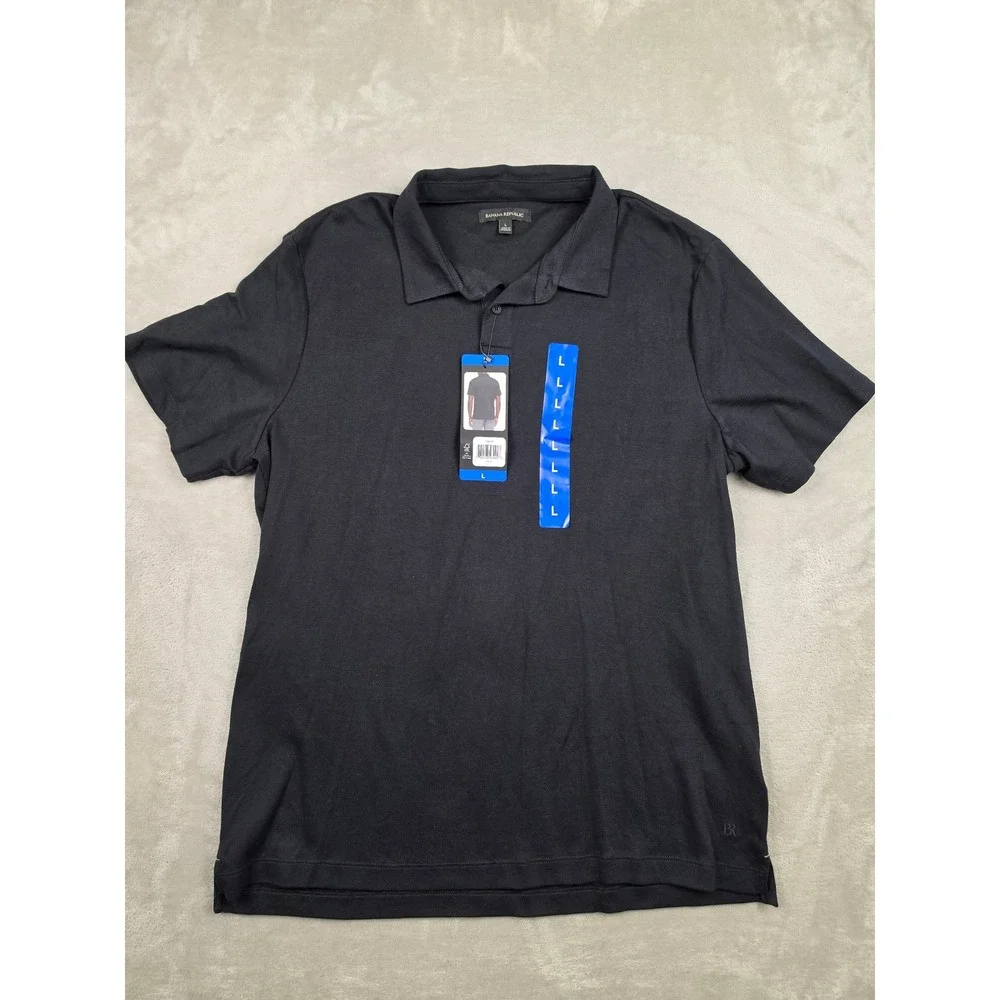 Banana Republic Luxe Touch Polo Men Large Black Short Sleeve Cotton NWT